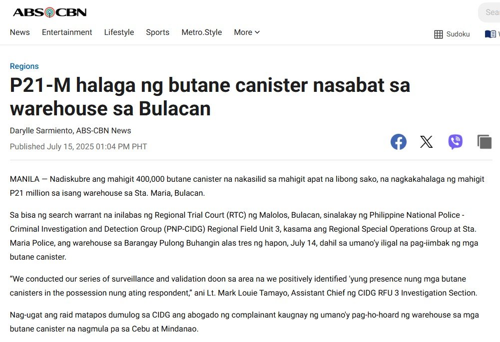 P21-M Halaga Ng Butane Canister Nasabat Sa Warehouse Sa Bulacan